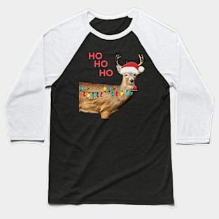 Funny Deer With Christmas Hat T-shirt Baseball T-Shirt